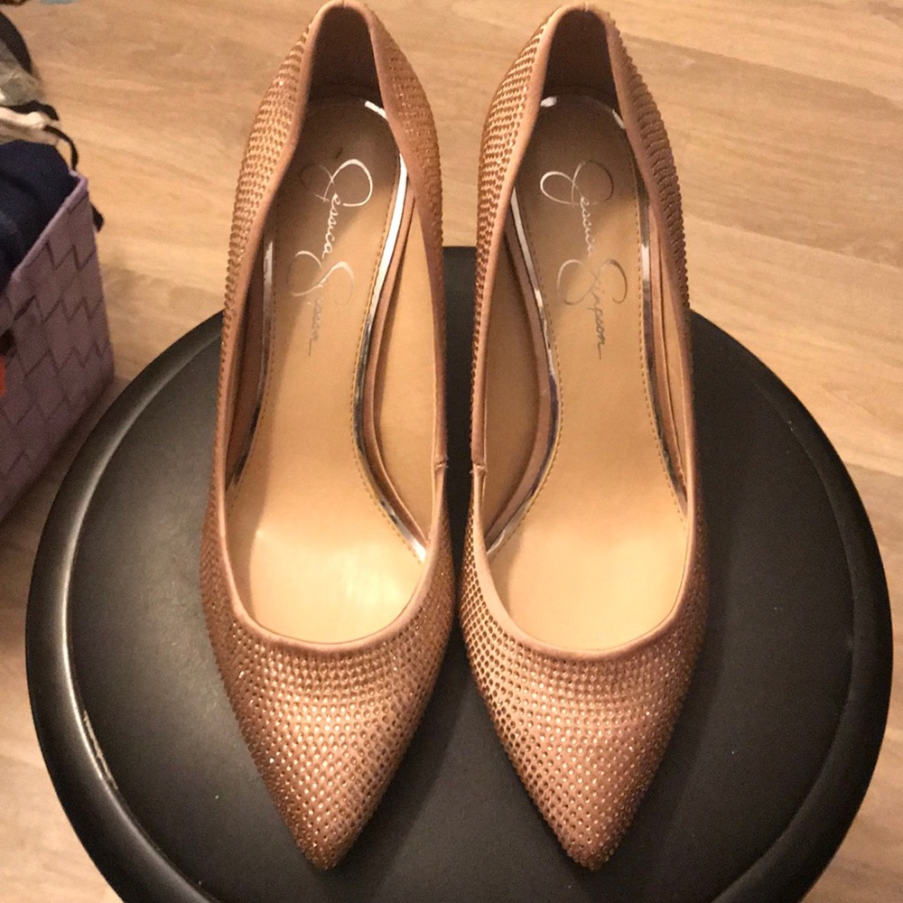 Pale pink, rhinestone Jessica Simpson heels